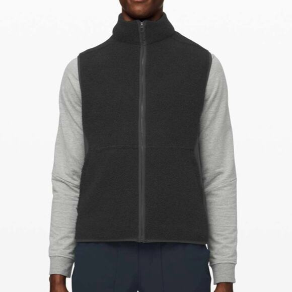 LULULEMON Black Tundra Trek Full Zip‎ Sherpa Fleece Active Wool Vest Size Large - Picture 1 of 16